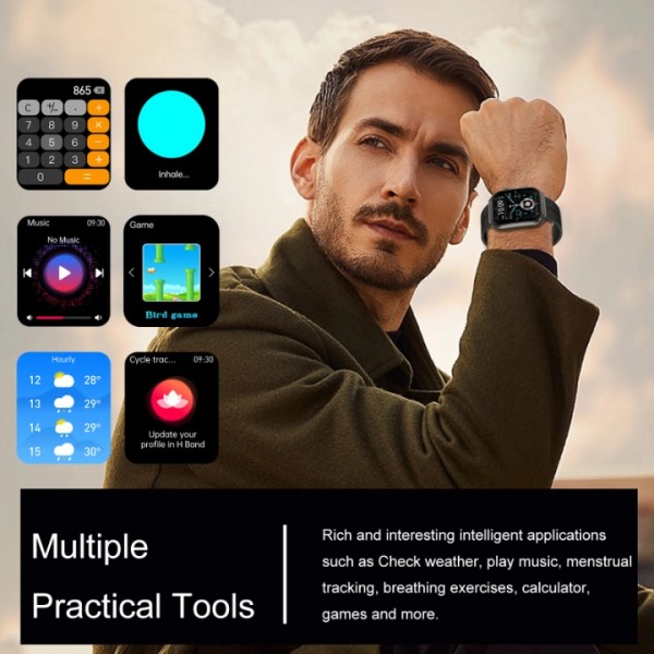Marsyu Smartwatch, Blood glucose measurement, ECG, 24/7 SpO2, Heart rate monitor, Sleep monitor,1,96"Blood glucose meter with Bluetooth call, 150+ sport modes, Activity bracelet (Black)