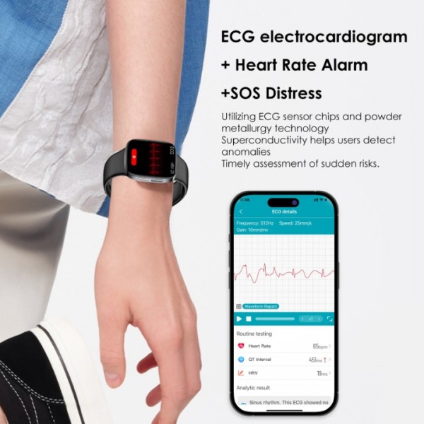 Smart ECG clock with blood sugar in 2024, 1.72 "glucose meter clock, smart watch for measuring uric acid, total cholesterol, body temperature, 24/7 blood pressure, Android iOS sleep