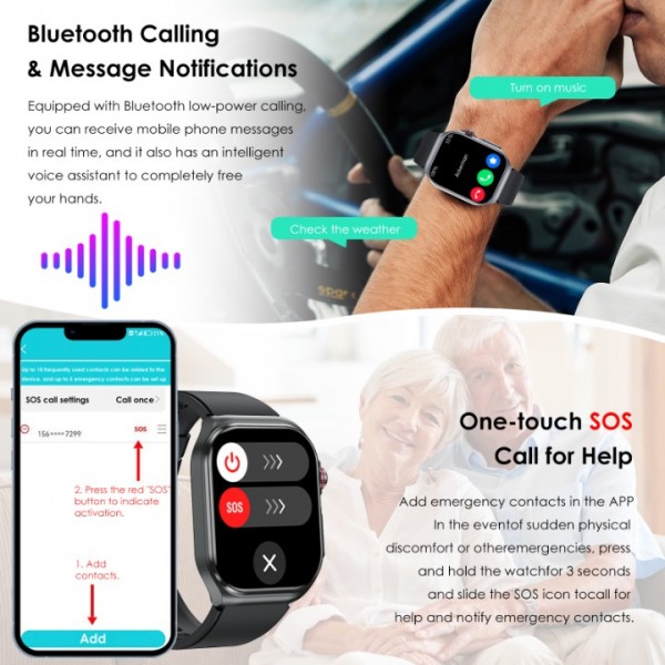 Women's Smartwatch Men's Bluetooth,2.04"AMOLED with ECG+HRV/Uric Acid/BMI/Answer/Call Making 2024 Smartwatch with SOS Emergency Call/Sports Watch Smartwatch for Android iOS